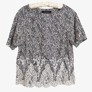 Thakoon Embroidered African Weave Print Top Sz 10 Comfy SS Cotton Black Multi